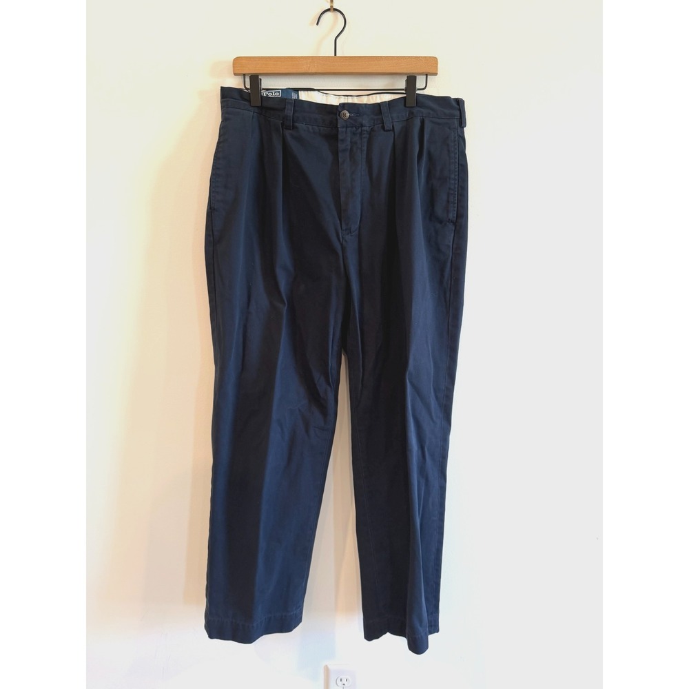 Polo Ralph Lauren Andrew Pant Mens 34/29 Navy Blue Pleated Cotton Chino Trousers